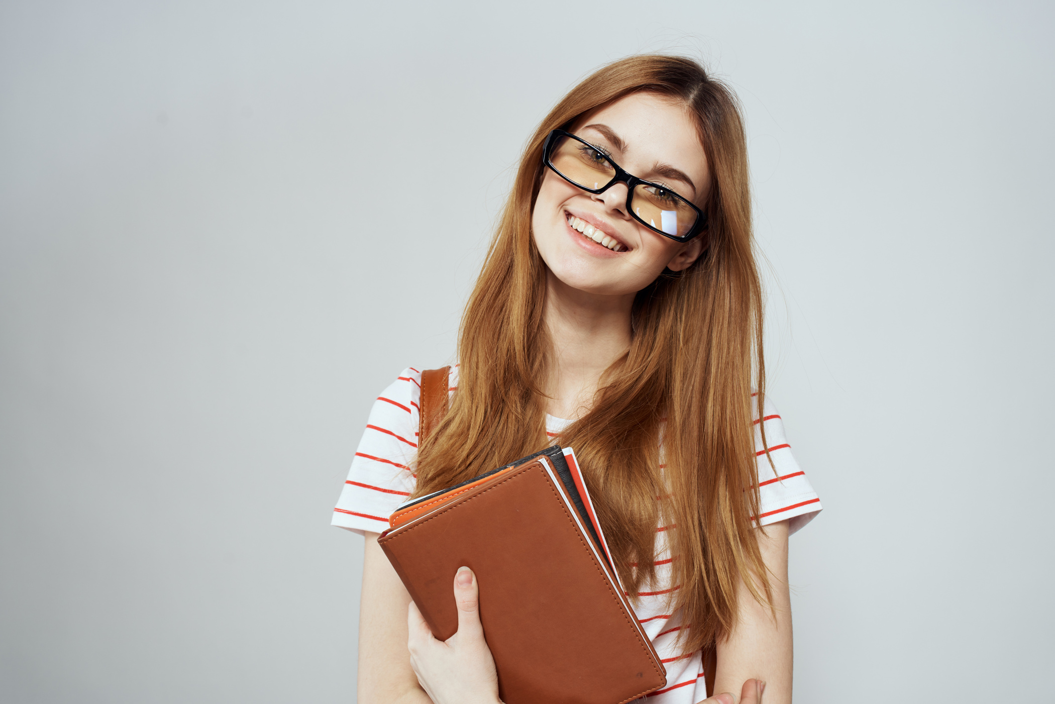 Smart Girl University Education Notepads Science Glasses Female Student